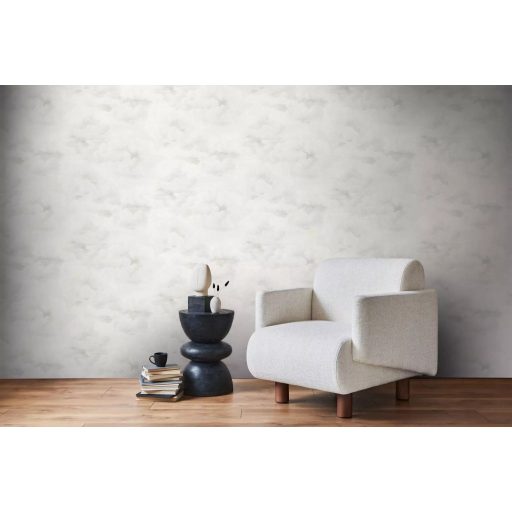 Légies és könnyed akvarell hatású gomolygó felhőmintázat monokróm fehér krém és világosszürke tónus tapéta