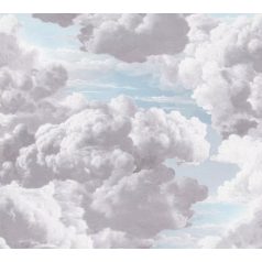   Légies és könnyed akvarell hatású gomolygó felhőmintázat halvány kék fehér és világosszürke tónus tapéta