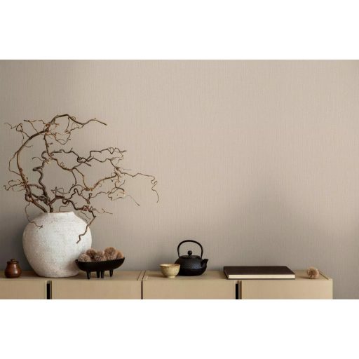 Strukturált szőtt hatású egyszínű természetes minta bézs/világosbarna tónus tapéta