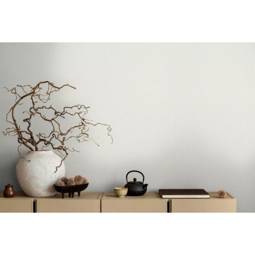 Strukturált szőtt hatású egyszínű természetes minta szürkésfehér tónus tapéta