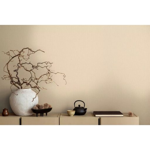 Strukturált szőtt hatású egyszínű természetes minta bézses halvány sárga tónus tapéta