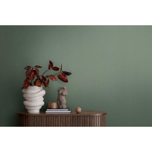 Strukturált szőtt hatású egyszínű természetes minta zöld tónus tapéta