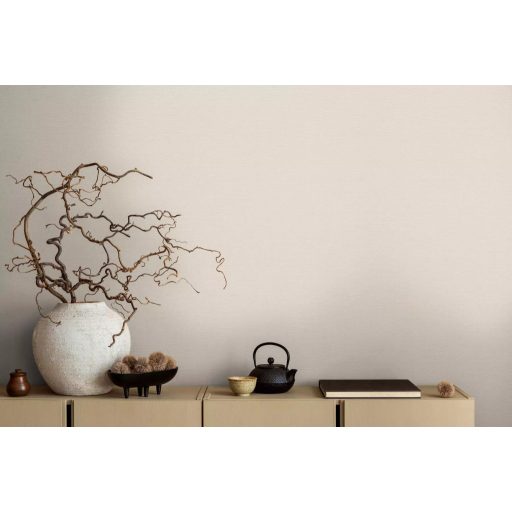 Finom struktúrájú egyszínű textil/vászon minta halvány krém/krémfehér tónus tapéta