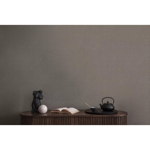 Finom struktúrájú egyszínű textil/vászon minta szürkésbarna tónus tapéta