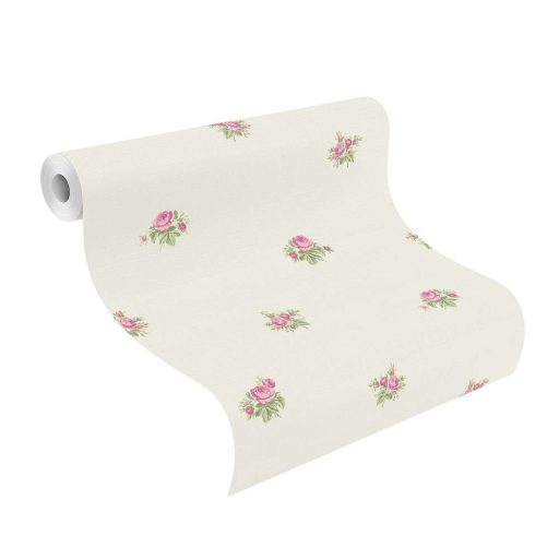Rasch Make a Change 401011 virágos rózsák krémfehér zöld rózsaszín tapéta