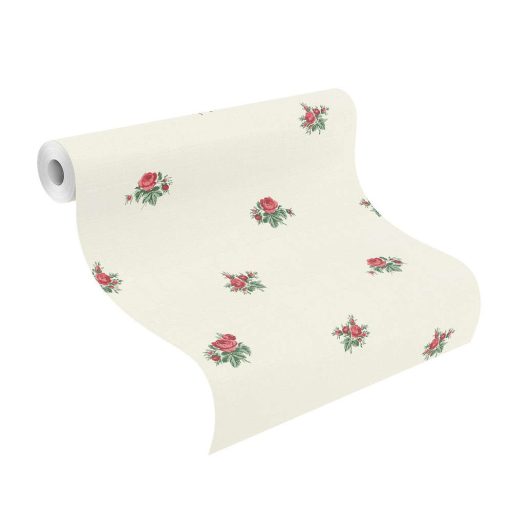 Rasch Make a Change 401028 virágos rózsák krémfehér zöld piros tapéta