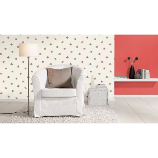 Rasch Make a Change 401028 virágos rózsák krémfehér zöld piros tapéta