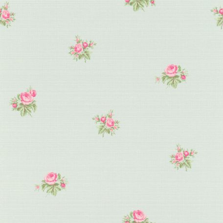 Rasch Lazy Sunday II 401035 Romantikus virágos finoman rajzolt rózsák pasztelkék/zöldeskék rózsaszín limezöld tapéta