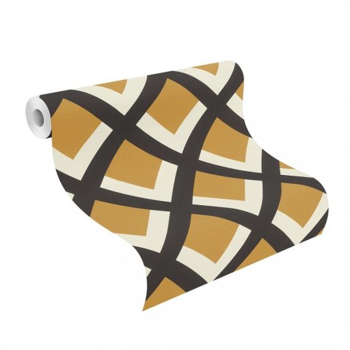 Rasch Denzo II 401943 Geometrikus retro 3D rácsminta krémfehér fekete okkersárga tapéta