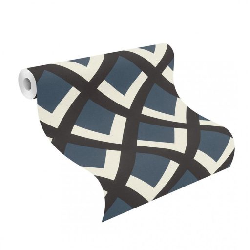 Rasch Denzo II 401950 Geometrikus retro 3D rácsminta krémfehér fekete sötétkék tapéta