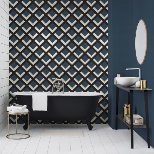 Rasch Denzo II 401950 Geometrikus retro 3D rácsminta krémfehér fekete sötétkék tapéta