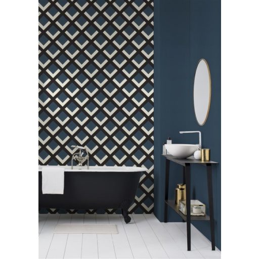 Rasch Denzo II 401950 Geometrikus retro 3D rácsminta krémfehér fekete sötétkék tapéta