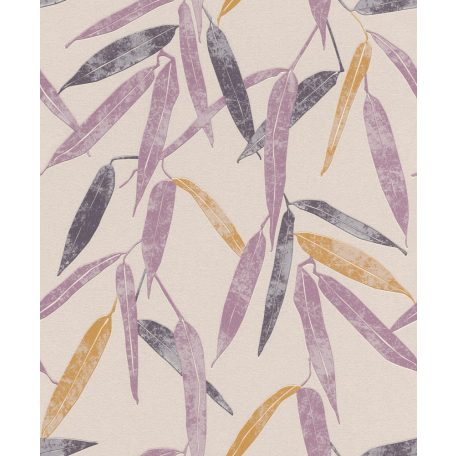 Rasch Uptown 402018 Natur karcsú művészi levelek bézs currysárga ibolyaszín lila tapéta