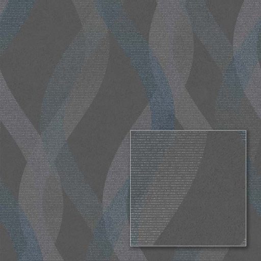 Sintra Livio 402665 Geometrikus grafikus hullámminta sötétszürke ezüstszürke kék árnyalatok enyhe csillogó hatás tapéta