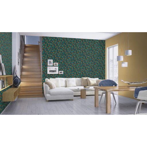 Rasch Denzo 403909 Grafikus 3D kockák halmaza világos és sötét petrol arany fekete tapéta