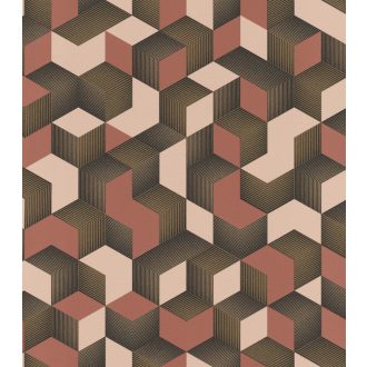   Rasch Denzo 403916 Grafikus 3D kockák halmaza rózsaszín korallszín arany fekete tapéta