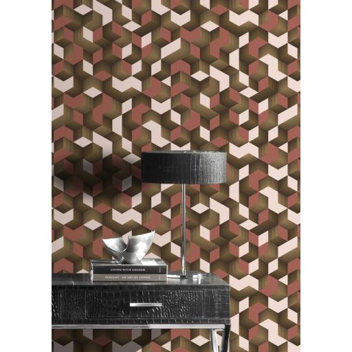 Rasch Denzo 403916 Grafikus 3D kockák halmaza rózsaszín korallszín arany fekete tapéta