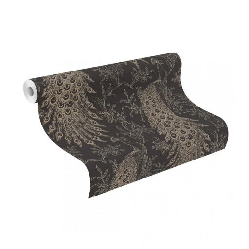 Rasch Denzo II 408511 Natur Pávák díszes tollazattal antracit bézsarany/arany tapéta