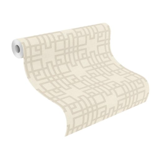 Rasch KIMONO 409239 Etno Grafikus Teaház architektúra textil strutúra krémfehér ezüstösen csillogó szürkésbézs vonalak
