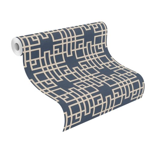 Rasch KIMONO 409253 Etno Grafikus Teaház architektúra textil strutúra indigókék krémfehér vonalak tapéta