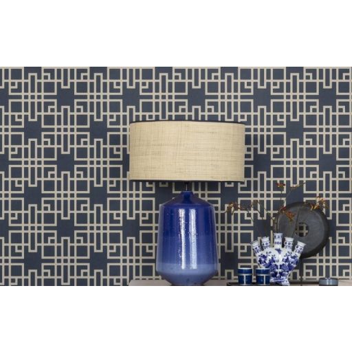 Rasch KIMONO 409253 Etno Grafikus Teaház architektúra textil strutúra indigókék krémfehér vonalak tapéta