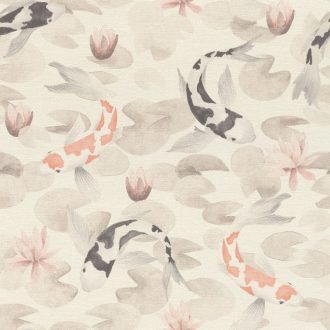   Rasch KIMONO 409420 Natur Koi halak tavirózsa tengeren krémfehér fekete-fehér narancs-fehér kavics szürke világos rózsaszín bézs tapéta