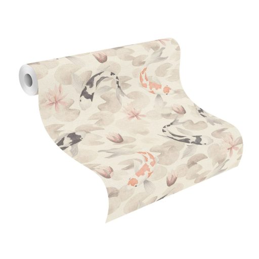 Rasch KIMONO 409420 Natur Koi halak tavirózsa tengeren krémfehér fekete-fehér narancs-fehér kavics szürke világos rózsaszín bézs tapéta