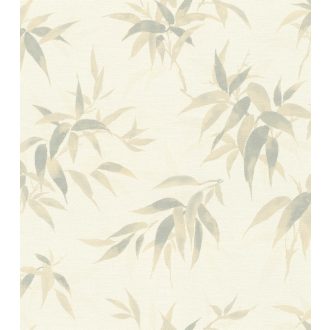   Rasch KIMONO 409741 Natur Dekoratív bambusz levelek textilstruktúra krémfehér bézs kékes zöld tapéta