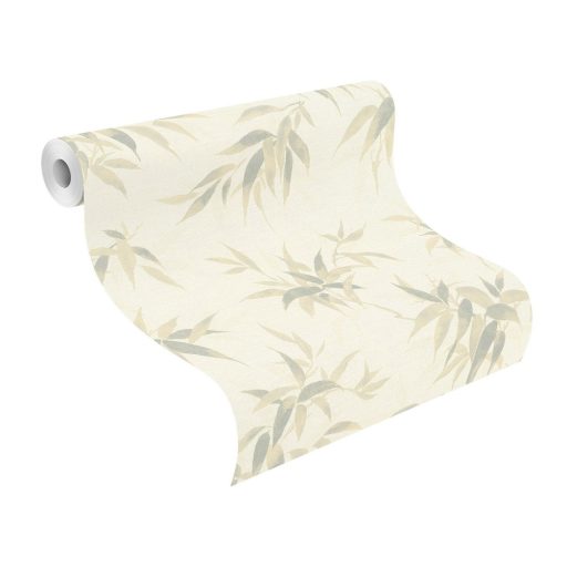 Rasch KIMONO 409741 Natur Dekoratív bambusz levelek textilstruktúra krémfehér bézs kékes zöld tapéta