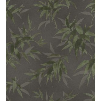   Rasch KIMONO 409772 Natur Dekoratív bambusz levelek textilstruktúra antracitszürke zöld és szürke tapéta
