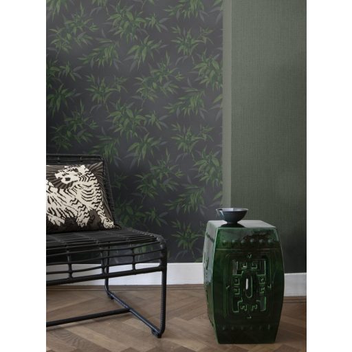 Rasch KIMONO 409772 Natur Dekoratív bambusz levelek textilstruktúra antracitszürke zöld és szürke tapéta