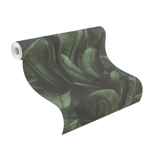 Buja zöld pálmalavelek lenyűgöző 3D látványvilággal sötét smaragd mély olívzöld és sötétszürke/antracit tónus tapéta