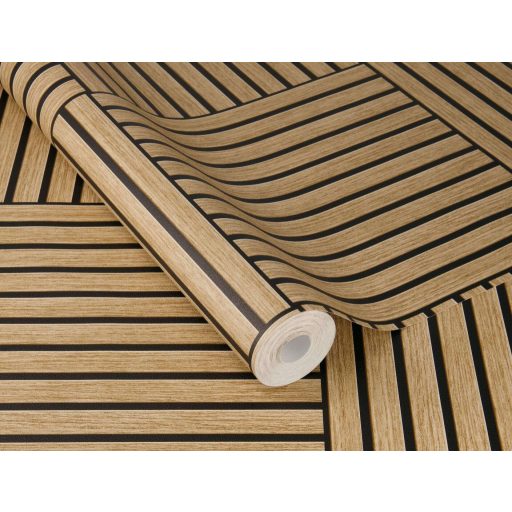 Ahol a fa és a geometria találkozik meleg homokbézs és sötétbarna tónus tapéta