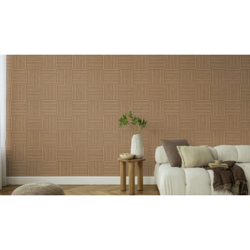 Ahol a fa és a geometria találkozik meleg homokbézs és sötétbarna tónus tapéta