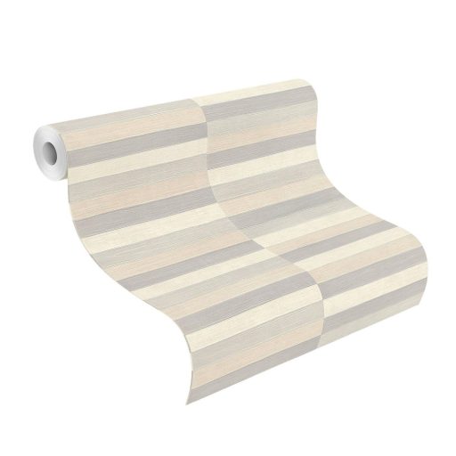 Rasch CLUB 418712 Natur Varrott csíkos csillogó angolna bőrére emlékeztető minta/struktúra krémfehér világos bézs világos szürke kavics szürke tapéta