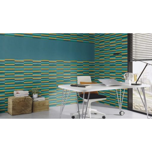 Rasch CLUB 418736 Natur Varrott csíkos csillogó angolna bőrére emlékeztető minta/struktúra okkersárga pasztell türkiz vízkék benzinkék tapéta