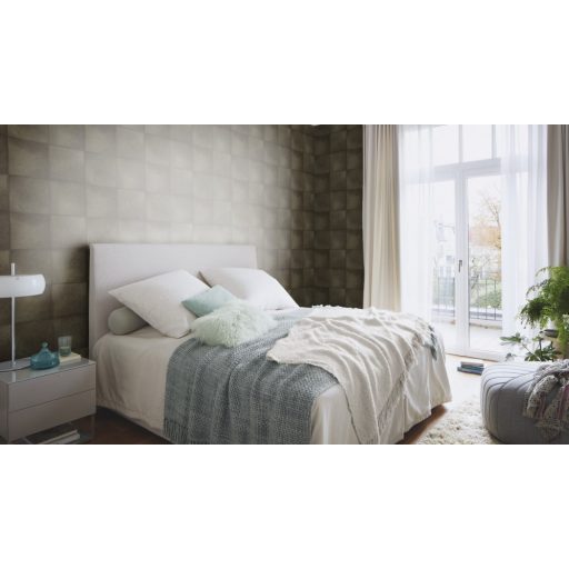 Rasch CLUB 419146  Natur Etno Állatszőr utánzat négyzetekbe rendezve khakizöld és zöldes szürke árnyalatok tapéta