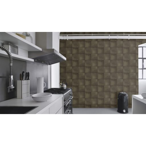 Rasch CLUB 419146  Natur Etno Állatszőr utánzat négyzetekbe rendezve khakizöld és zöldes szürke árnyalatok tapéta