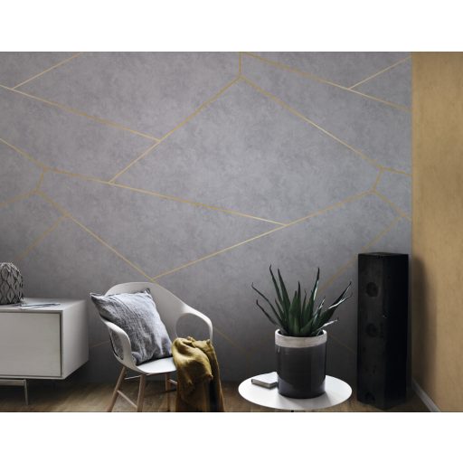  Geometrikus design aranyvonalakkal határolt nagyméretű betonlapok betonszürke arany falpanel
