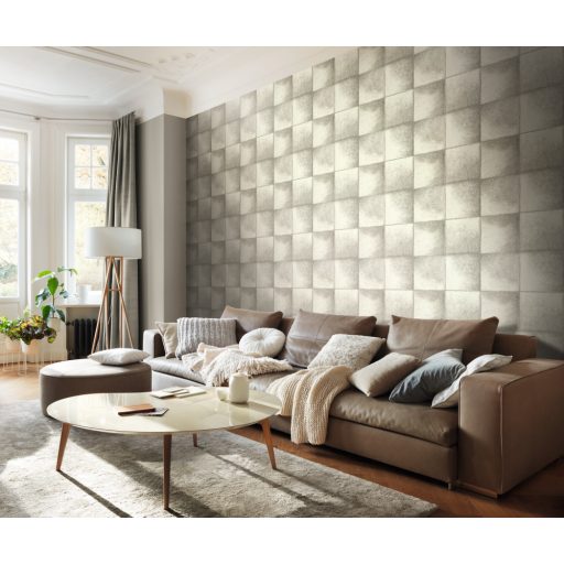 Rasch Brick Lane/CLUB 425901 Natur rusztikus állatszőr minta négyzetekbe rendezve fehér szürke tapéta