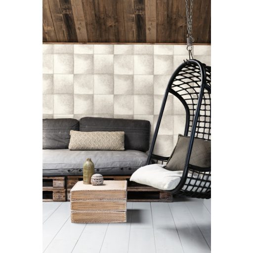 Rasch Brick Lane/CLUB 425901 Natur rusztikus állatszőr minta négyzetekbe rendezve fehér szürke tapéta