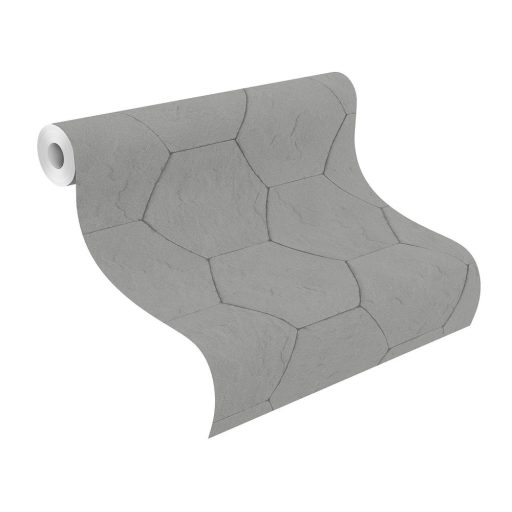 Rasch Brick Lane 427127  Natur Ipari design hatszögletű kőlapok ezüstszürke fekete élek tapéta