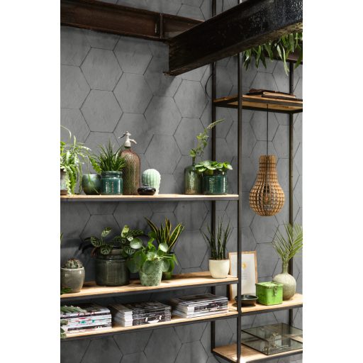 Rasch Brick Lane 427127  Natur Ipari design hatszögletű kőlapok ezüstszürke fekete élek tapéta