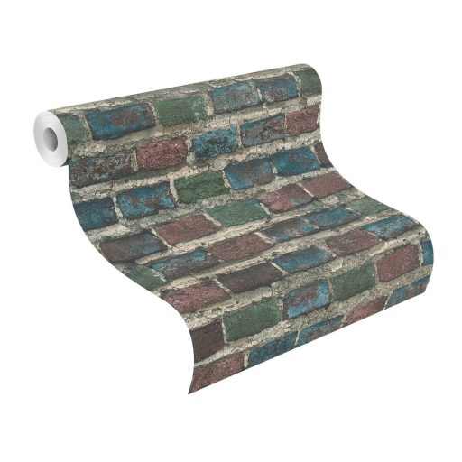 Rasch Factory IV 428070 Natur/Ipari design meszelt érdes felületű téglafal szürke kék zöld rozsdavörös tapéta