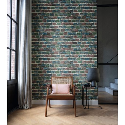 Rasch Factory IV 428070 Natur/Ipari design meszelt érdes felületű téglafal szürke kék zöld rozsdavörös tapéta