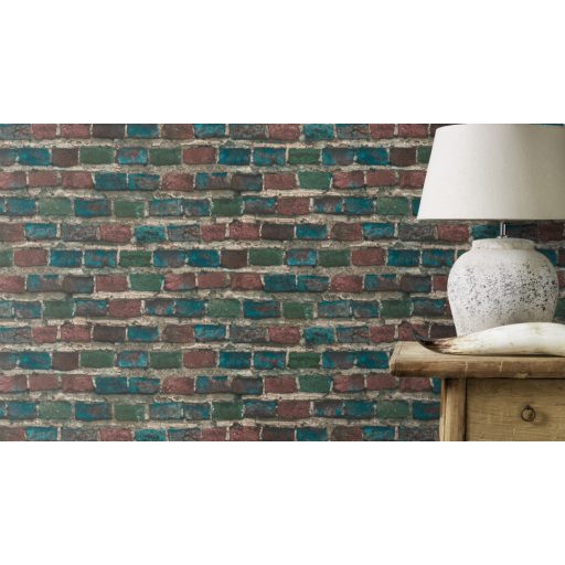 Rasch Factory IV 428070 Natur/Ipari design meszelt érdes felületű téglafal szürke kék zöld rozsdavörös tapéta