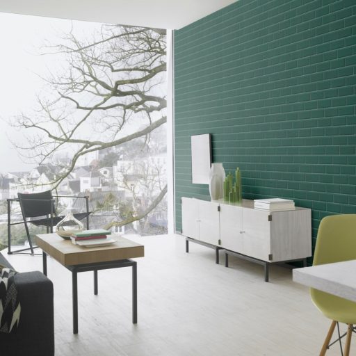 Sötét fenyőzöld 3D metrocsempe minta fehér fúgával tapéta