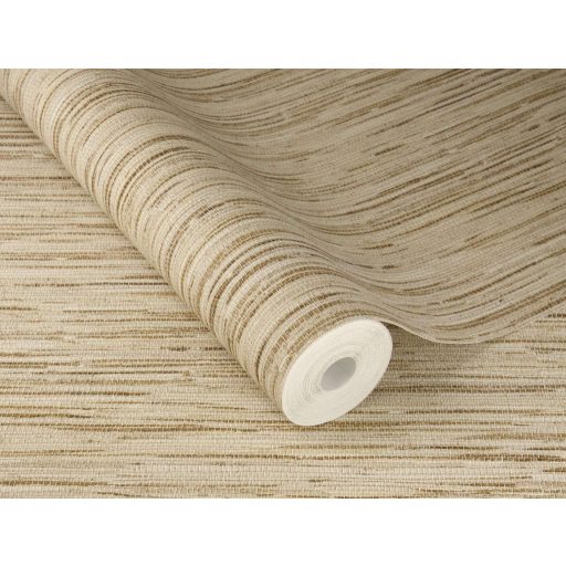 Vizuális meditáció - vékony függőleges szálakból álló finom szövésminta homokszín dohánybarna tejeskávé és arany/okker tónus tapéta