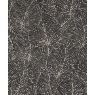   Rasch Denzo II 456608 Natur nagyformátumú szitanyomású levélminta 3D fekete arany csillogó levélerek tapéta