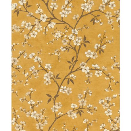 Rasch Denzo II 456721 Natur virágos varázslatos cseresznyevirágzás textilstruktúra okkersárga barna krém bézs fényes arany kihúzások tapéta